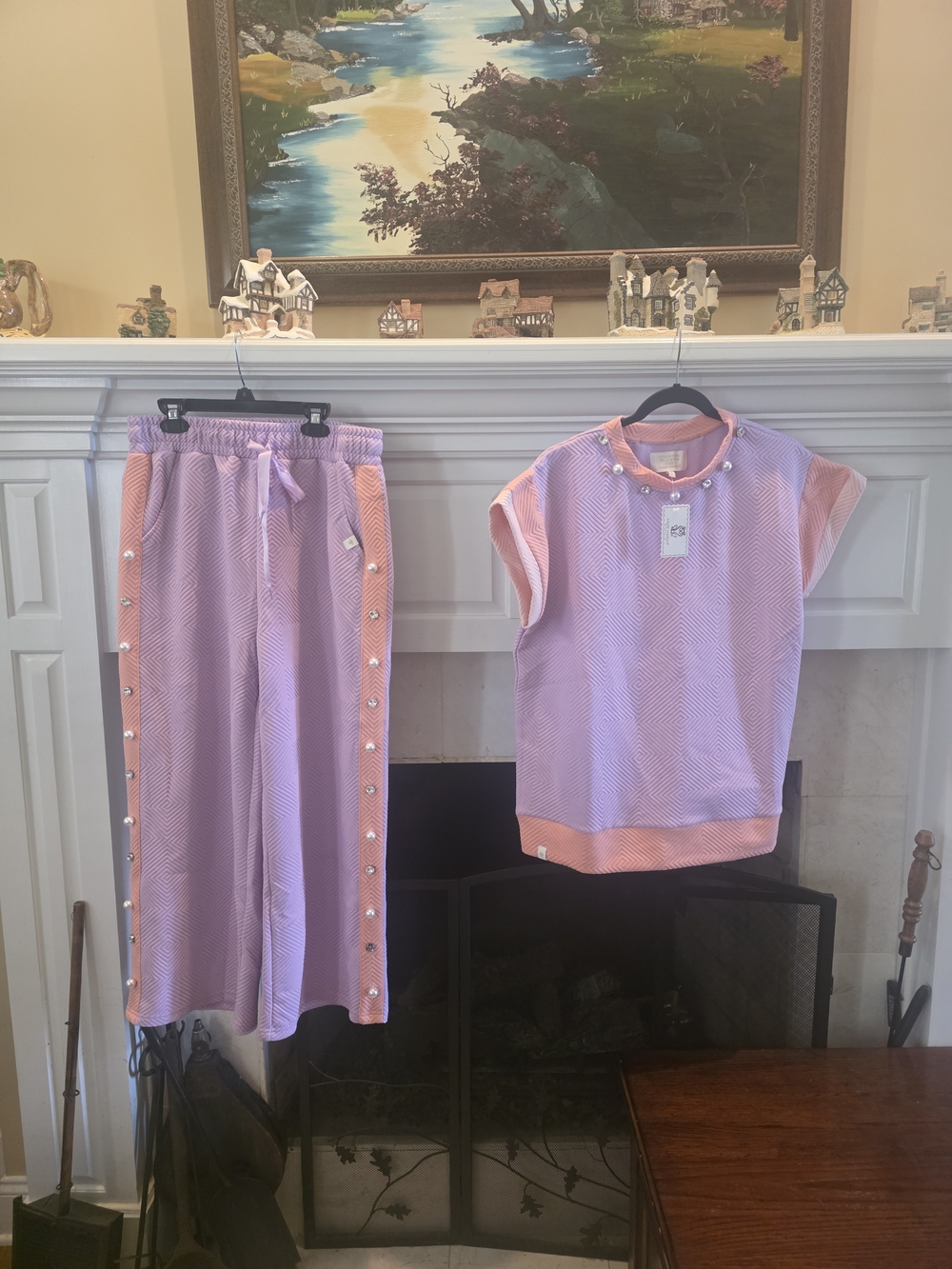 Simply Southern Lavender and Peach Wide Leg Pants & Top Set